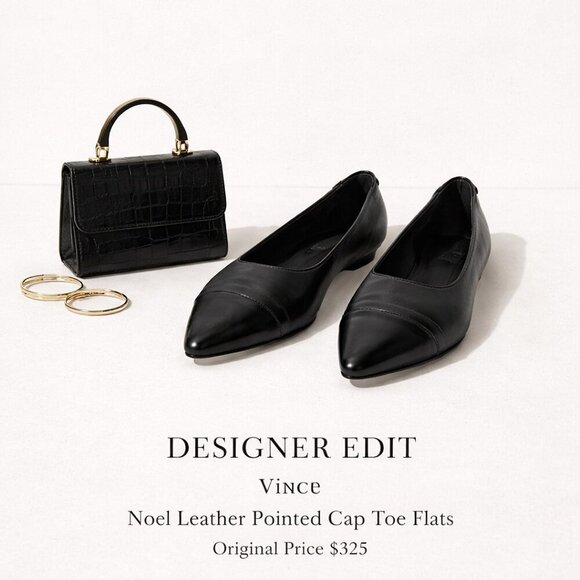 Vince Shoes - Vince Noel Black Leather Pointed Cap Toe Flats 8.5M Minimalist